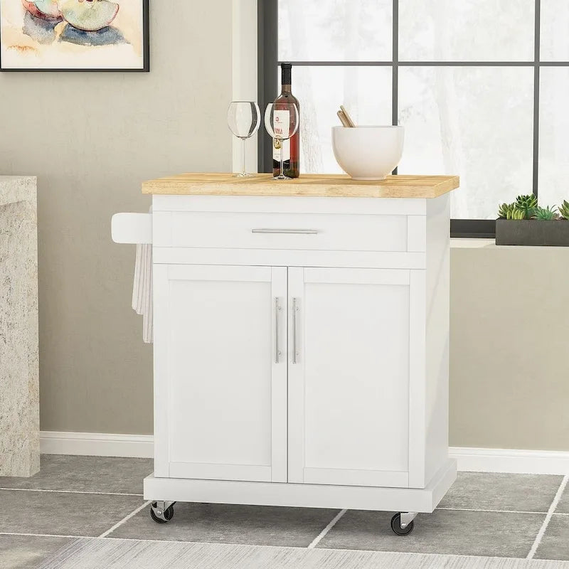Carrello da cucina contemporaneo in legno con rotelle e contenitore di