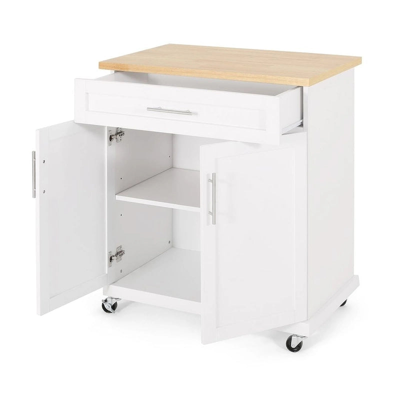 Carrello da cucina contemporaneo in legno con rotelle e contenitore di
