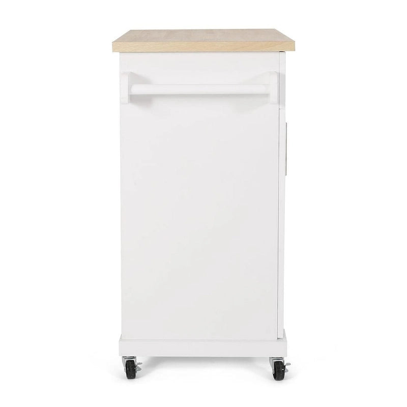 Carrello da cucina contemporaneo in legno con rotelle e contenitore di