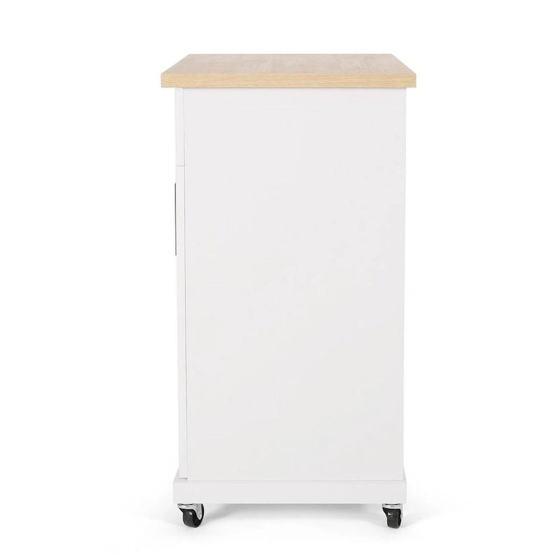 Carrello da cucina contemporaneo in legno con rotelle e contenitore di