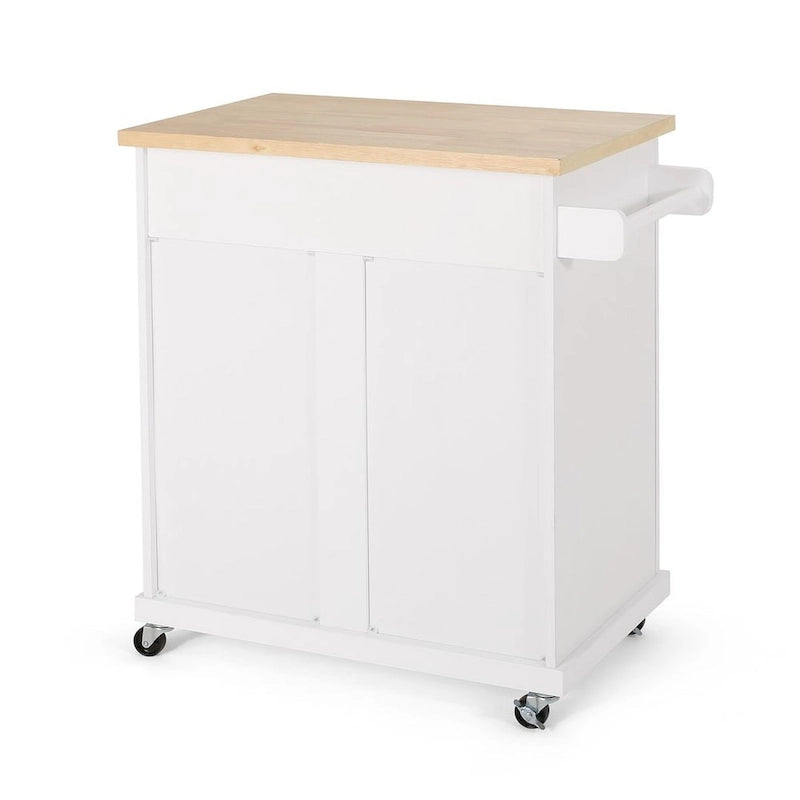 Carrello da cucina contemporaneo in legno con rotelle e contenitore di