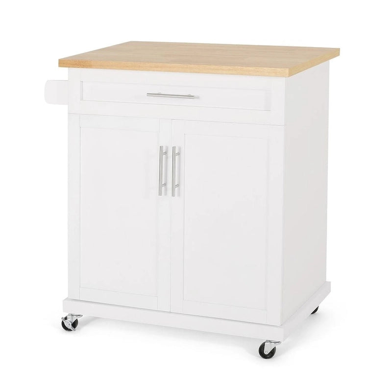 Carrello da cucina contemporaneo in legno con rotelle e contenitore di