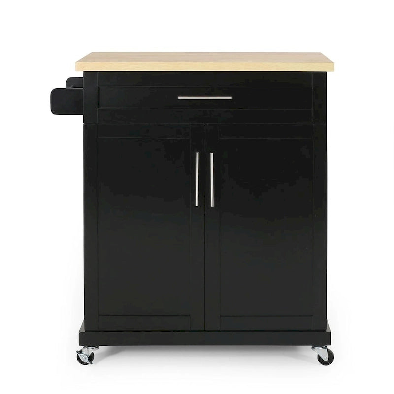 Carrello da cucina contemporaneo in legno con rotelle e contenitore di