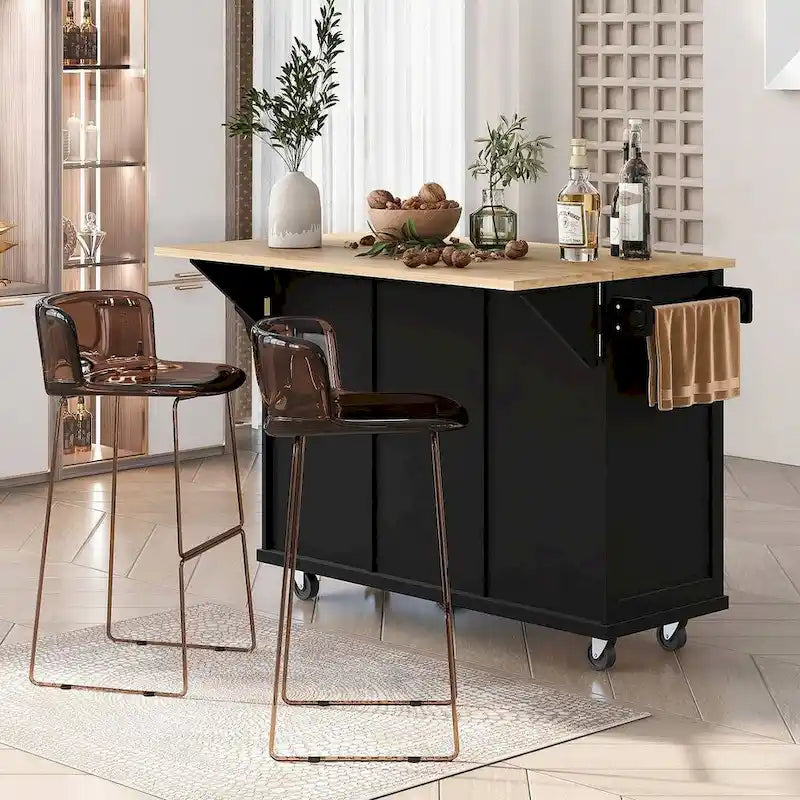 Kitchen Island Cart with Wheels Drop-Leaf, Storage Racks