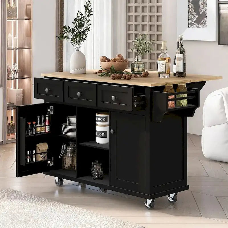 Carrello da cucina con isola con ruote a ribalta, Scaffali portaoggetti