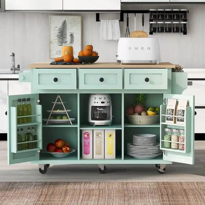 Carrello da cucina con isola con ruote a ribalta, Scaffali portaoggetti
