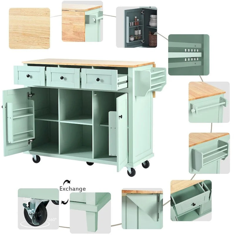 Carrello da cucina con isola con ruote a ribalta, Scaffali portaoggetti