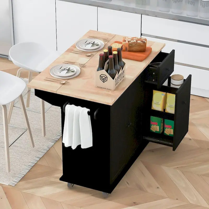 Isola da Cucina Moderna Versatile 53.9 W con Ante a Scomparsa e Armadietti a 3 Cassetti