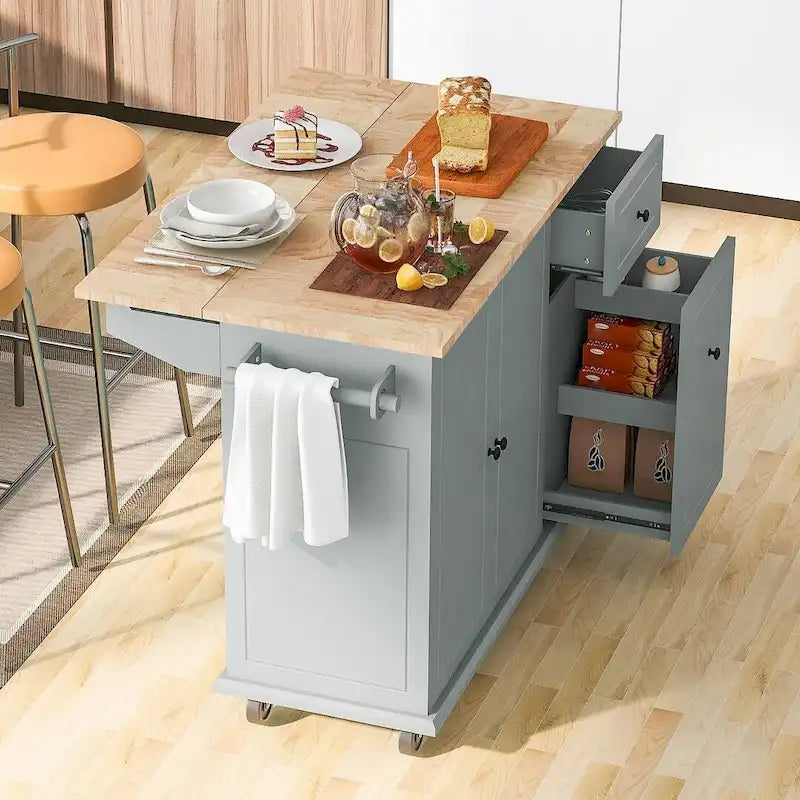 Isola da Cucina Moderna Versatile 53.9 W con Ante a Scomparsa e Armadietti a 3 Cassetti