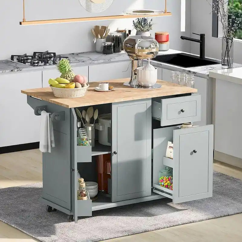 Isola da Cucina Moderna Versatile 53.9 W con Ante a Scomparsa e Armadietti a 3 Cassetti
