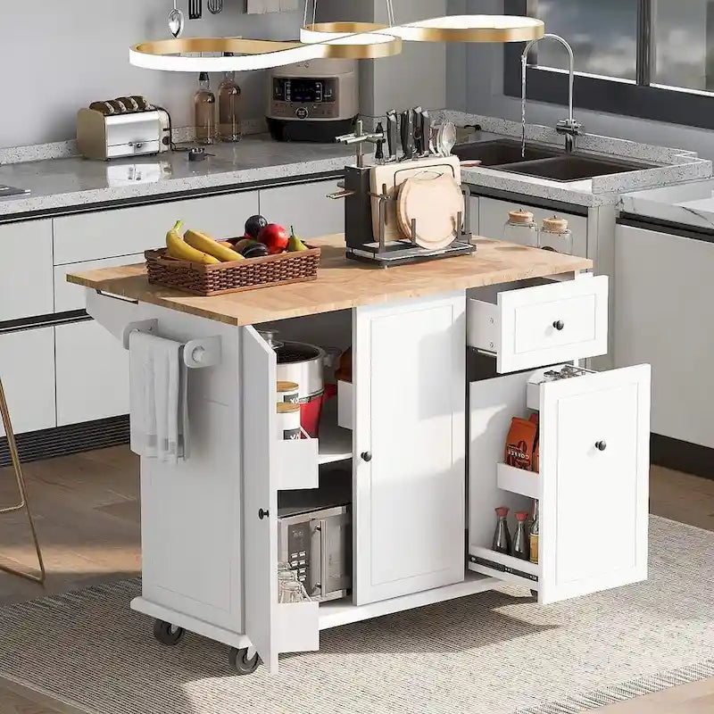 Isola da Cucina Moderna Versatile 53.9 W con Ante a Scomparsa e Armadietti a 3 Cassetti