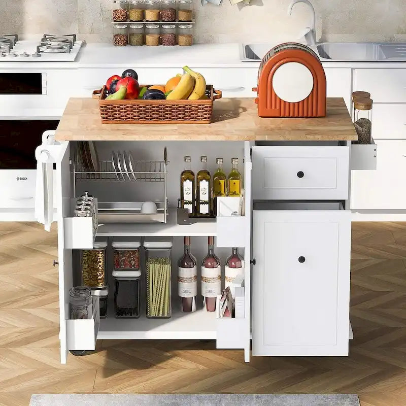 Isola da Cucina Moderna Versatile 53.9 W con Ante a Scomparsa e Armadietti a 3 Cassetti