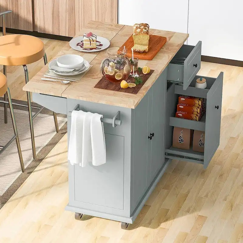 Isola da Cucina Moderna Versatile 53.9 W con Ante a Scomparsa e Armadietti a 3 Cassetti