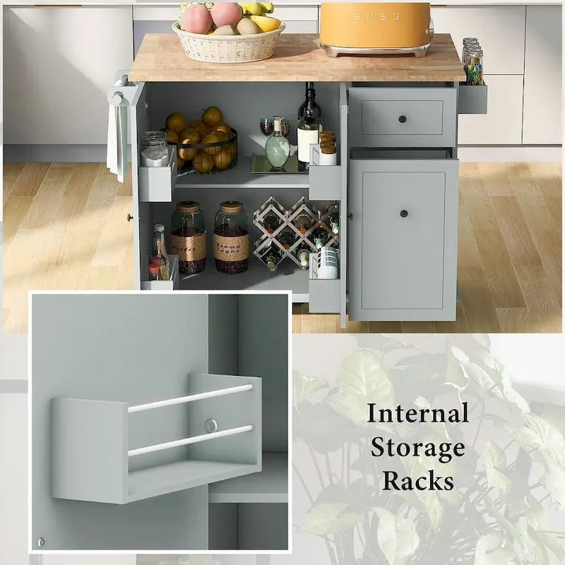 Isola da Cucina Moderna Versatile 53.9 W con Ante a Scomparsa e Armadietti a 3 Cassetti