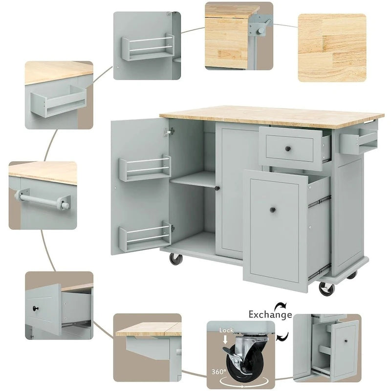 Isola da Cucina Moderna Versatile 53.9 W con Ante a Scomparsa e Armadietti a 3 Cassetti