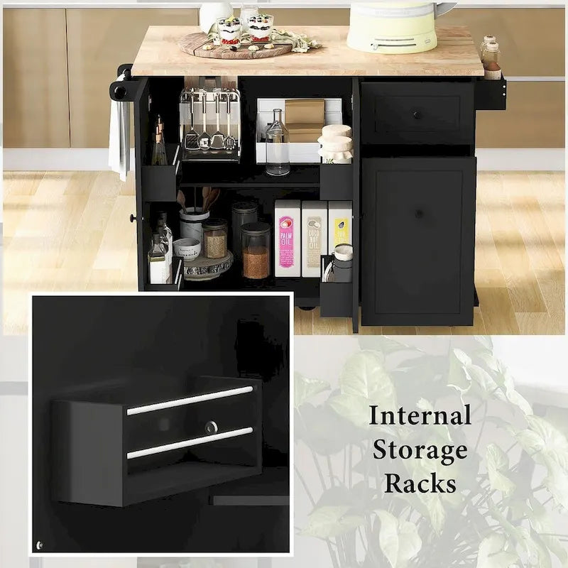 Isola da Cucina Moderna Versatile 53.9 W con Ante a Scomparsa e Armadietti a 3 Cassetti