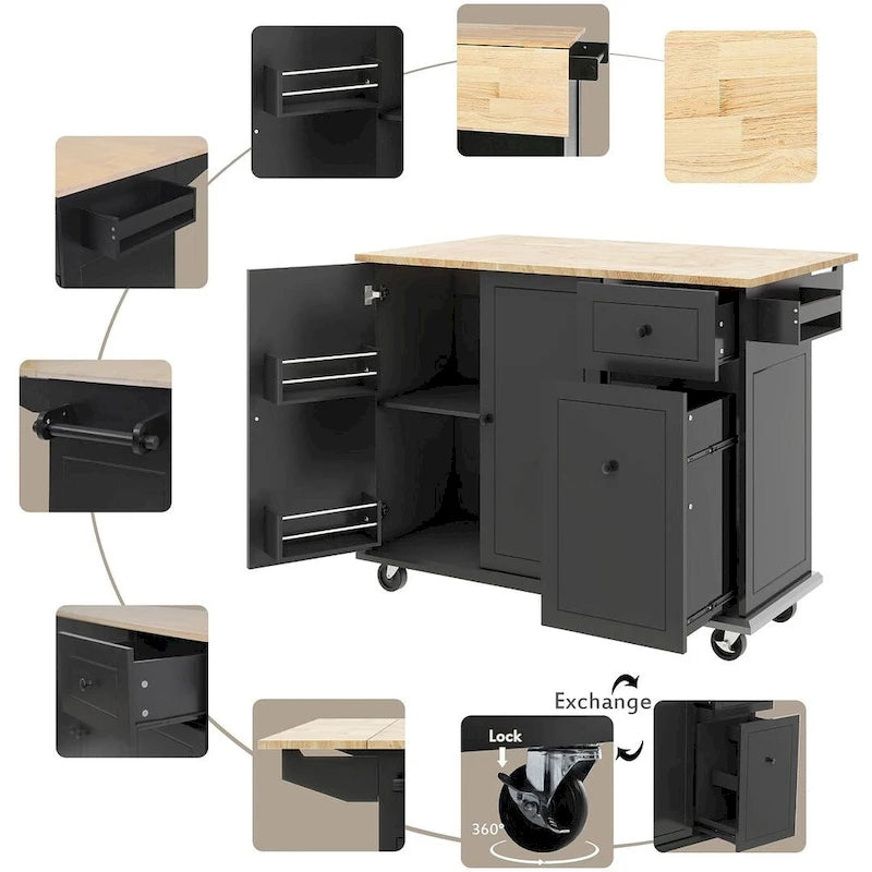 Isola da Cucina Moderna Versatile 53.9 W con Ante a Scomparsa e Armadietti a 3 Cassetti