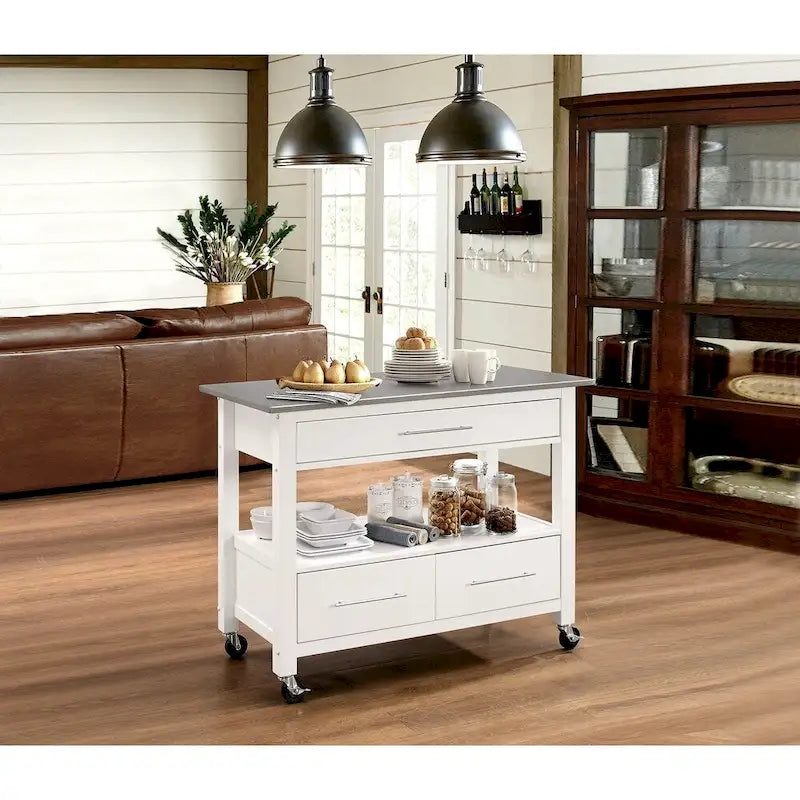 Carrello da cucina, acciaio inossidabile e bianco
