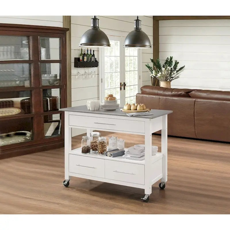 Carrello da cucina, acciaio inossidabile e bianco
