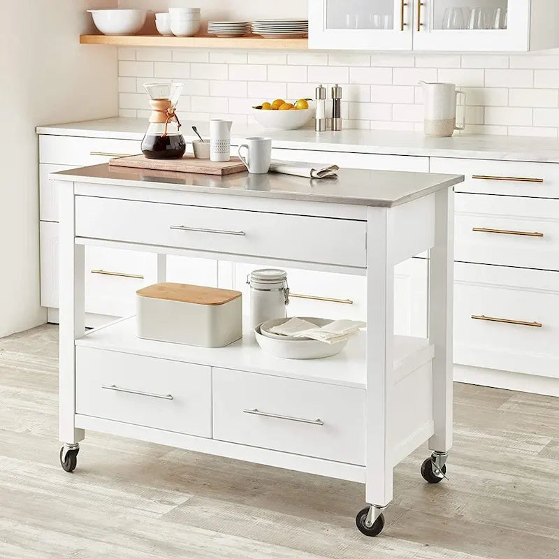 Carrello da cucina, acciaio inossidabile e bianco