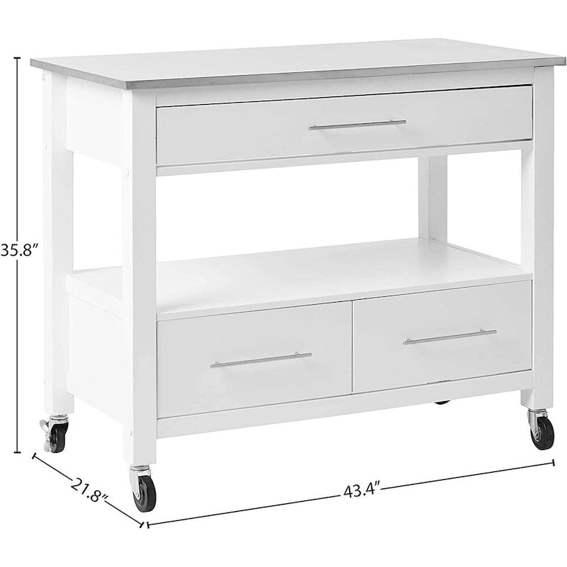 Carrello da cucina, acciaio inossidabile e bianco