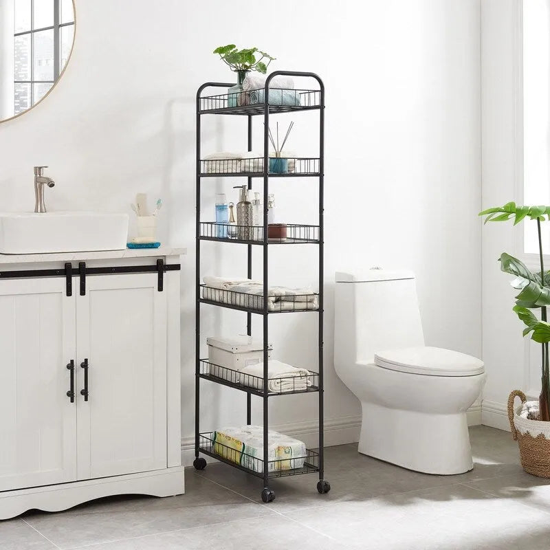 Carrello Portatutto Sottile, Carrello Contenitore Multifunzione, Scaffale Mobile con Ruote Bloccabili