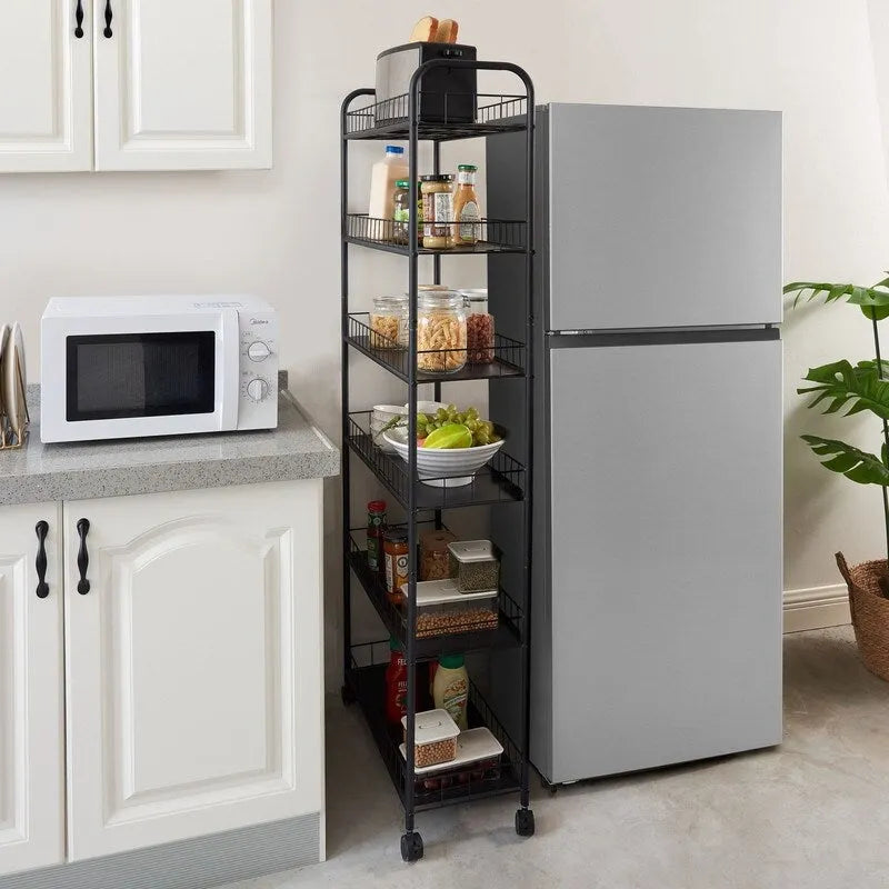 Carrello Portatutto Sottile, Carrello Contenitore Multifunzione, Scaffale Mobile con Ruote Bloccabili