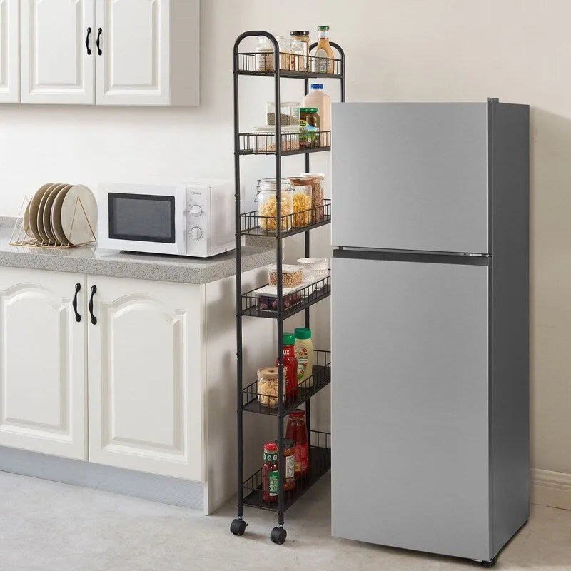 Carrello Portatutto Sottile, Carrello Contenitore Multifunzione, Scaffale Mobile con Ruote Bloccabili