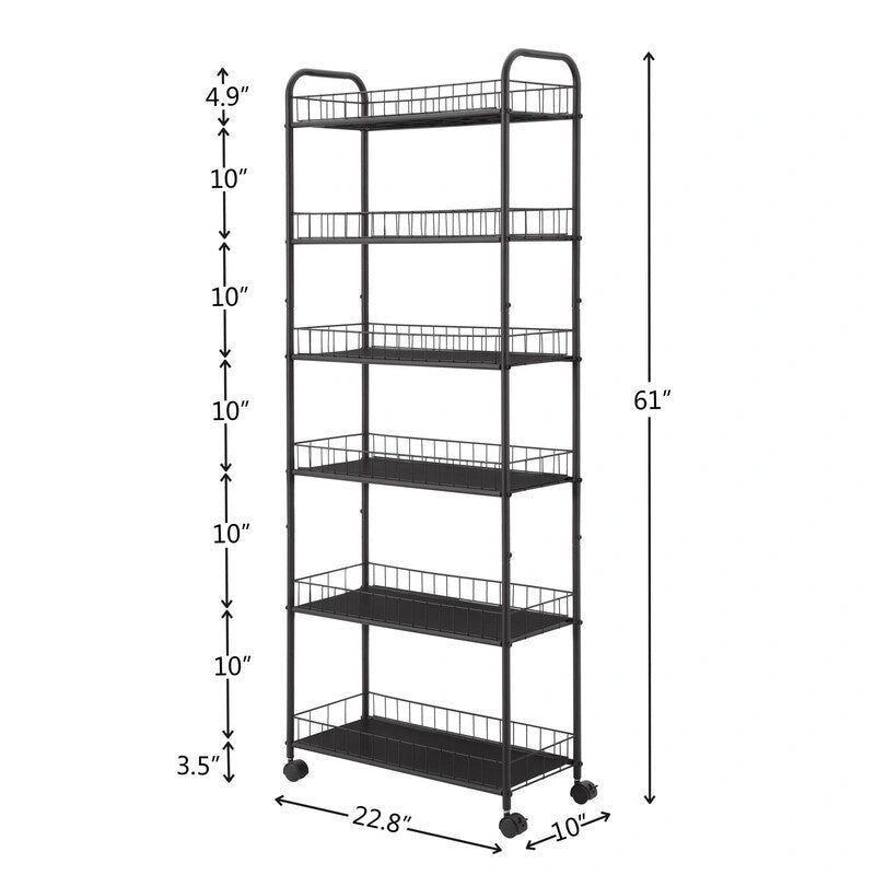Carrello Portatutto Sottile, Carrello Contenitore Multifunzione, Scaffale Mobile con Ruote Bloccabili