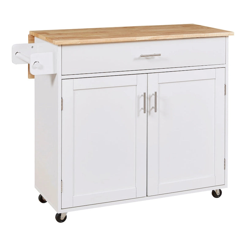 Carrello da Cucina con Ruote e Ripiano,Carrello da Cucina con Parte Superiore in Legno di Gomma,Cassetto Spazioso con Divisorio e Scaffale Interno