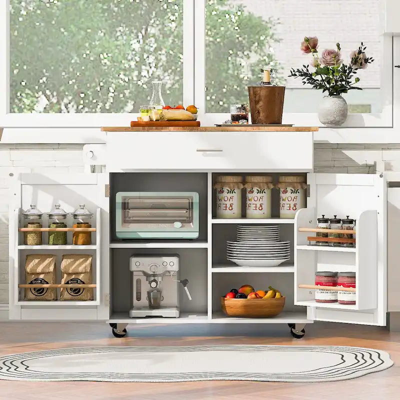 Carrello da Cucina con Ruote e Ripiano,Carrello da Cucina con Parte Superiore in Legno di Gomma,Cassetto Spazioso con Divisorio e Scaffale Interno