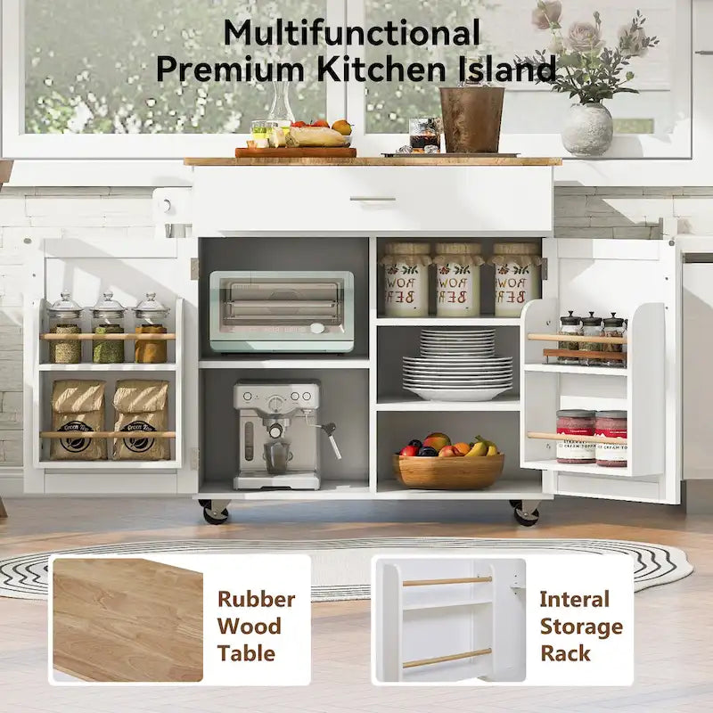 Carrello da Cucina con Ruote e Ripiano,Carrello da Cucina con Parte Superiore in Legno di Gomma,Cassetto Spazioso con Divisorio e Scaffale Interno