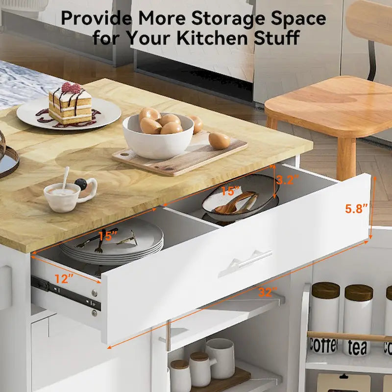 Carrello da Cucina con Ruote e Ripiano,Carrello da Cucina con Parte Superiore in Legno di Gomma,Cassetto Spazioso con Divisorio e Scaffale Interno