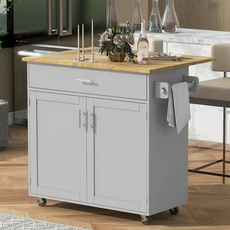 Carrello da Cucina con Ruote e Ripiano,Carrello da Cucina con Parte Superiore in Legno di Gomma,Cassetto Spazioso con Divisorio e Scaffale Interno