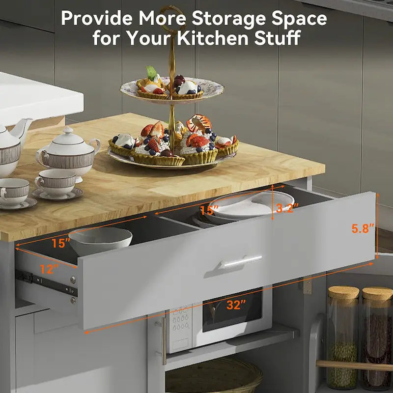 Carrello da Cucina con Ruote e Ripiano,Carrello da Cucina con Parte Superiore in Legno di Gomma,Cassetto Spazioso con Divisorio e Scaffale Interno