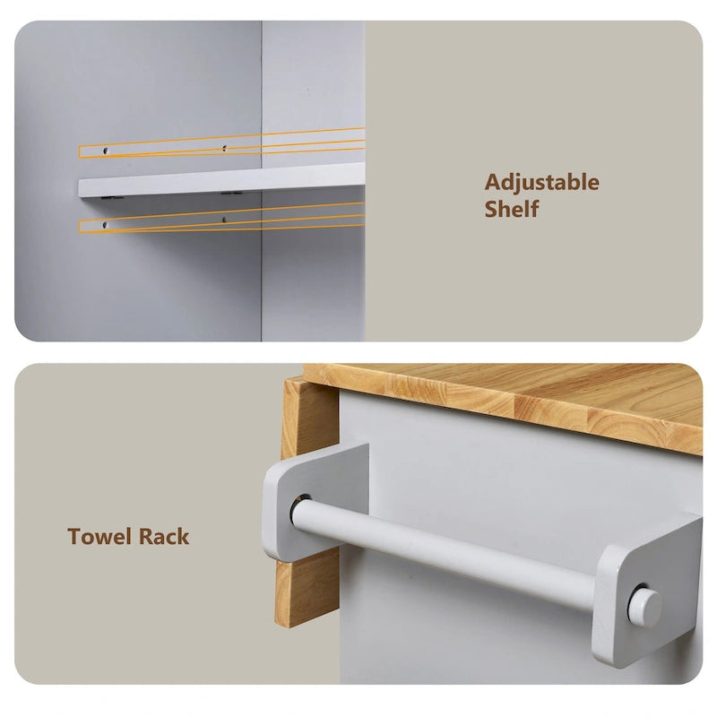 Carrello da Cucina con Ruote e Ripiano,Carrello da Cucina con Parte Superiore in Legno di Gomma,Cassetto Spazioso con Divisorio e Scaffale Interno