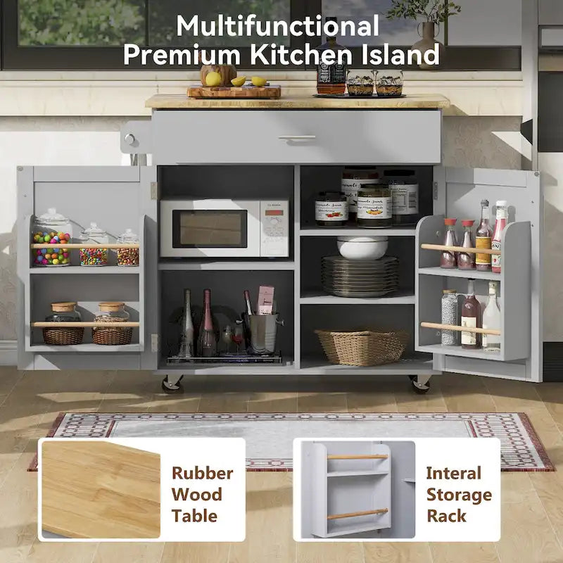 Carrello da Cucina con Ruote e Ripiano,Carrello da Cucina con Parte Superiore in Legno di Gomma,Cassetto Spazioso con Divisorio e Scaffale Interno