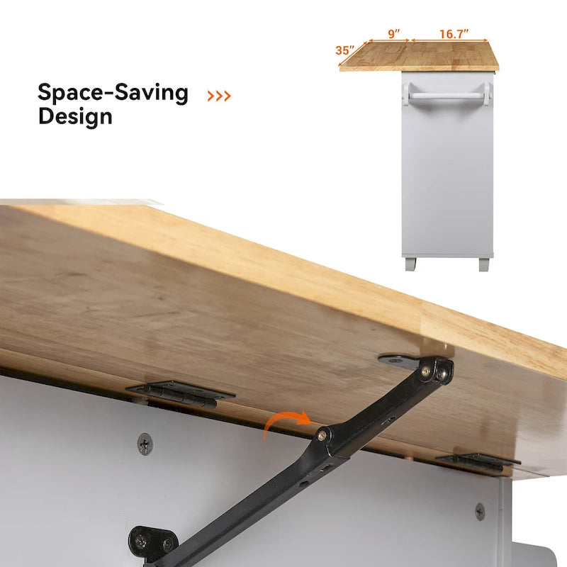 Carrello da Cucina con Ruote e Ripiano,Carrello da Cucina con Parte Superiore in Legno di Gomma,Cassetto Spazioso con Divisorio e Scaffale Interno