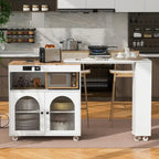Carrello da cucina con piano estensibile, luci a LED, ante in vetro