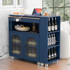 Carrello da cucina con piano estensibile, luci a LED, ante in vetro