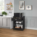 Kitchen Island Microwave Serving Cart Cabinet with Drawer and Shelfs for Storage (Black)