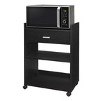 Carrello da Cucina Microonde Isola Mobile con Cassetto e Ripiani per la Conservazione (Nero)