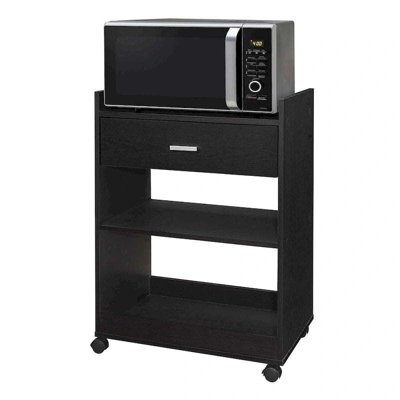Carrello da Cucina Microonde Isola Mobile con Cassetto e Ripiani per la Conservazione (Nero)