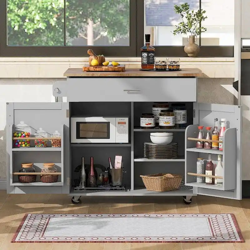 Carrello da cucina con rotelle, cassetto e ripiani portaoggetti