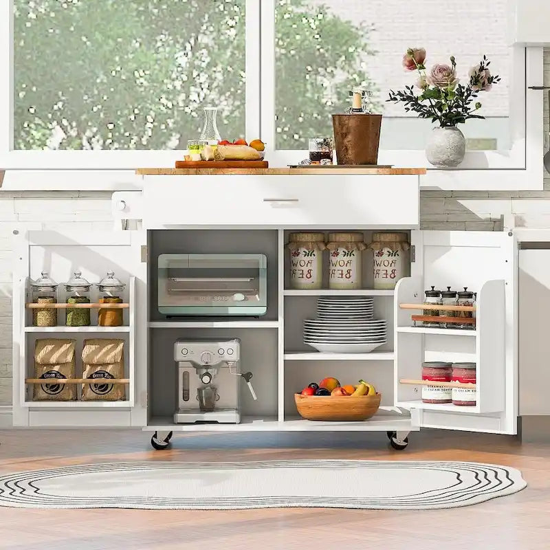 Carrello da cucina con rotelle, cassetto e ripiani portaoggetti