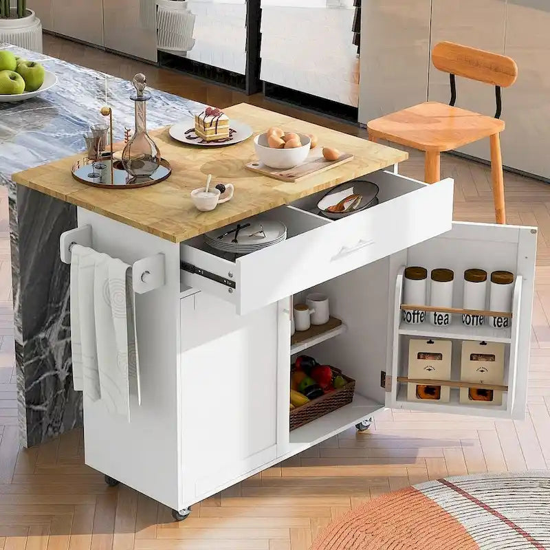 Carrello da cucina con rotelle, cassetto e ripiani portaoggetti