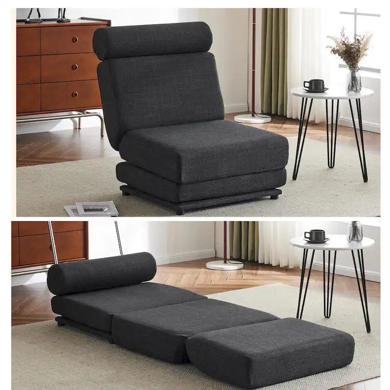 Poltrona Letto Pieghevole Singola con Cuscino, Divano Letto Portatile, Poltrona, Realizzata in Lino Traspirante e Resistente
