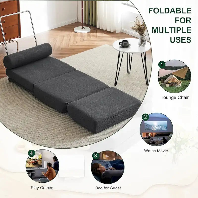 Poltrona Letto Pieghevole Singola con Cuscino, Divano Letto Portatile, Poltrona, Realizzata in Lino Traspirante e Resistente