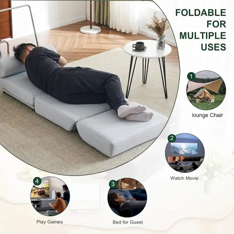 Poltrona Letto Pieghevole Singola con Cuscino, Divano Letto Portatile, Poltrona, Realizzata in Lino Traspirante e Resistente