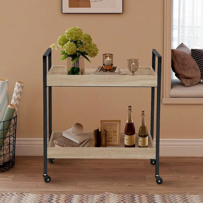Maypex Metal Frame with Manufactured Wood 2- Tier Bar Cart